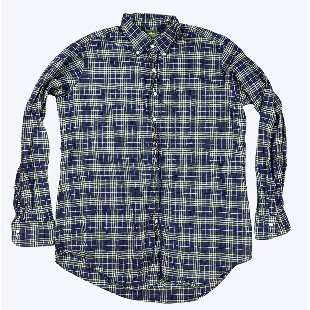 Sid Mashburn Otto Button Down Shirt Mens Sz L Blue Linen Blend Check Plaid